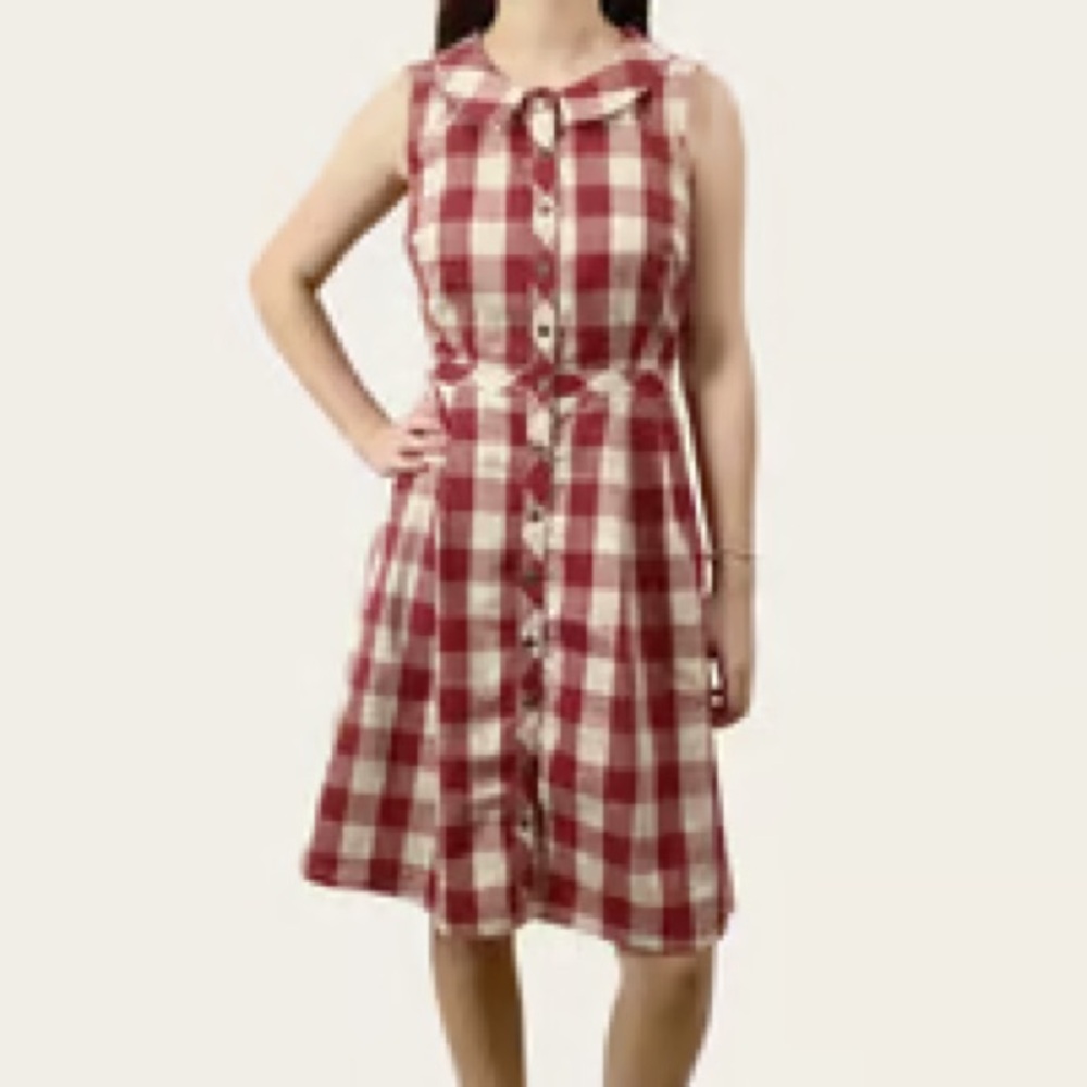 ModCloth red and tan plaid dress